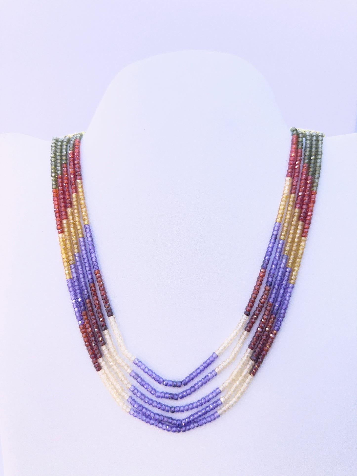 5 Strand Cubic Zirconia Necklace | Faceted Rondelle | 3.1mm Bead Size | 31-37cm Length | 328 Carats