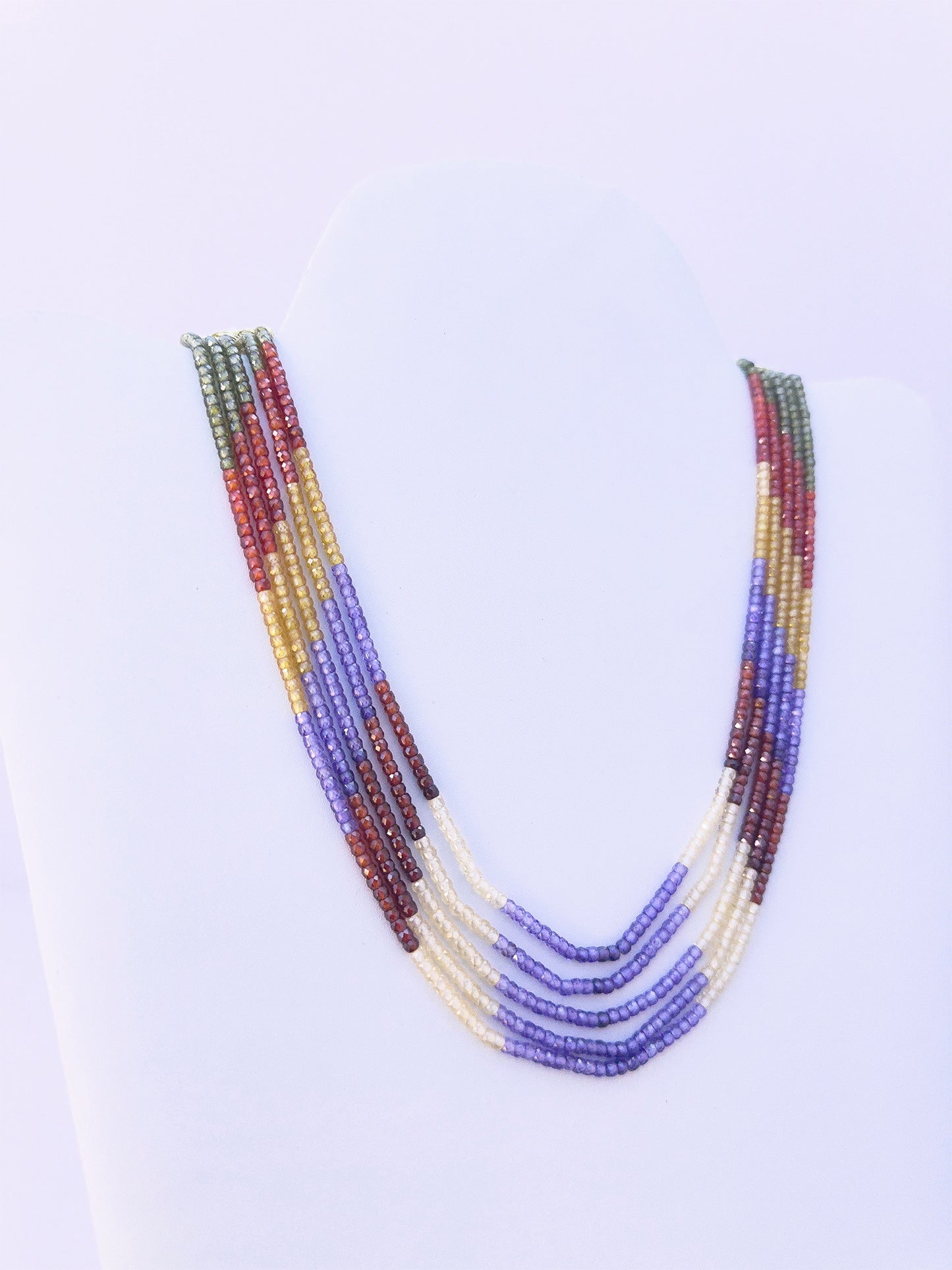 5 Strand Cubic Zirconia Necklace | Faceted Rondelle | 3.1mm Bead Size | 31-37cm Length | 328 Carats