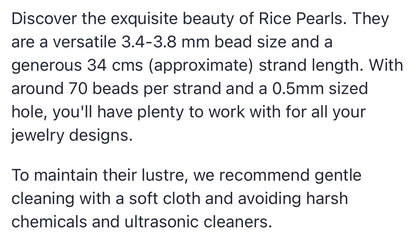 Freshwater Rice Pearls | 3.4-3.8 mm -| 34 cm Strand Length