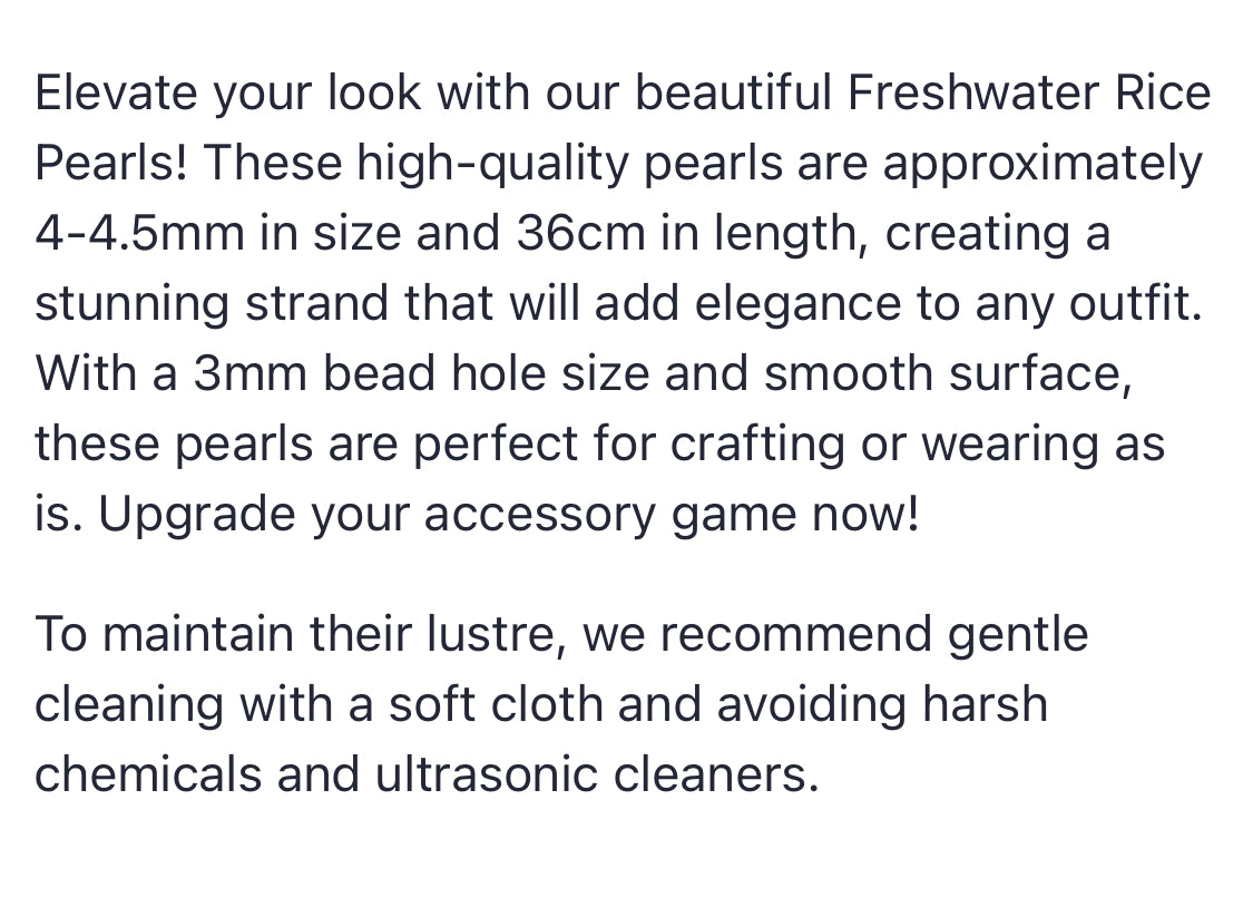 Freshwater Rice Pearls | 4-4.5mm Bead Size | 36cm Strand Length