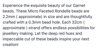 Garnet | Micro Faceted Rondelle | 2.2mm Bead Size | 32cm Strand Length