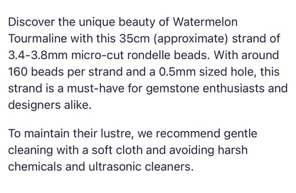 Watermelon Tourmaline | Micro-Cut | 3.4-3.8mm | 35cm Strand Length
