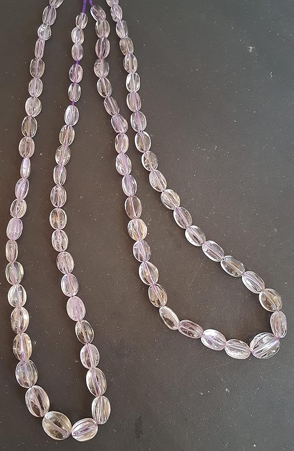 Amethyst |  Craved Smooth Oval Beads | 8-9mm Bead Size | 40cm Strand Length | 109 Carats