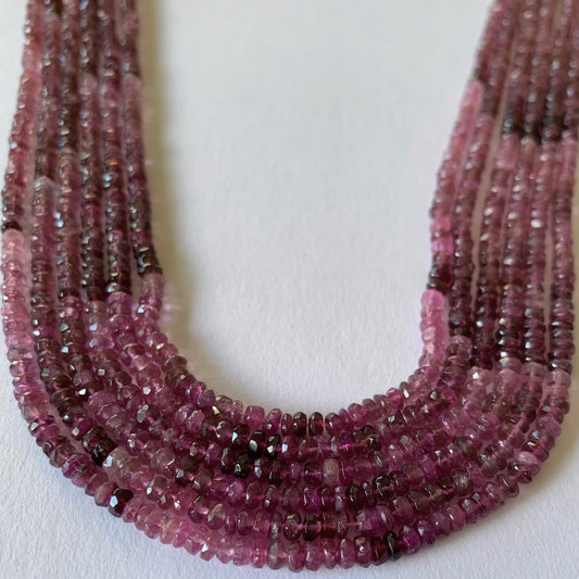 Pink Tourmaline | Faceted Rondelle | 3.5mm or 4mm Bead Size | 34cm Strand Length