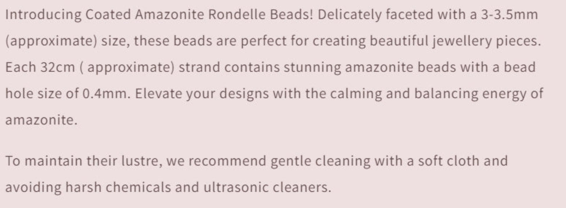 Text description of Amazonite Rondelle Beads with product details.
