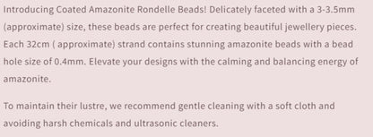 Text description of Amazonite Rondelle Beads with product details.