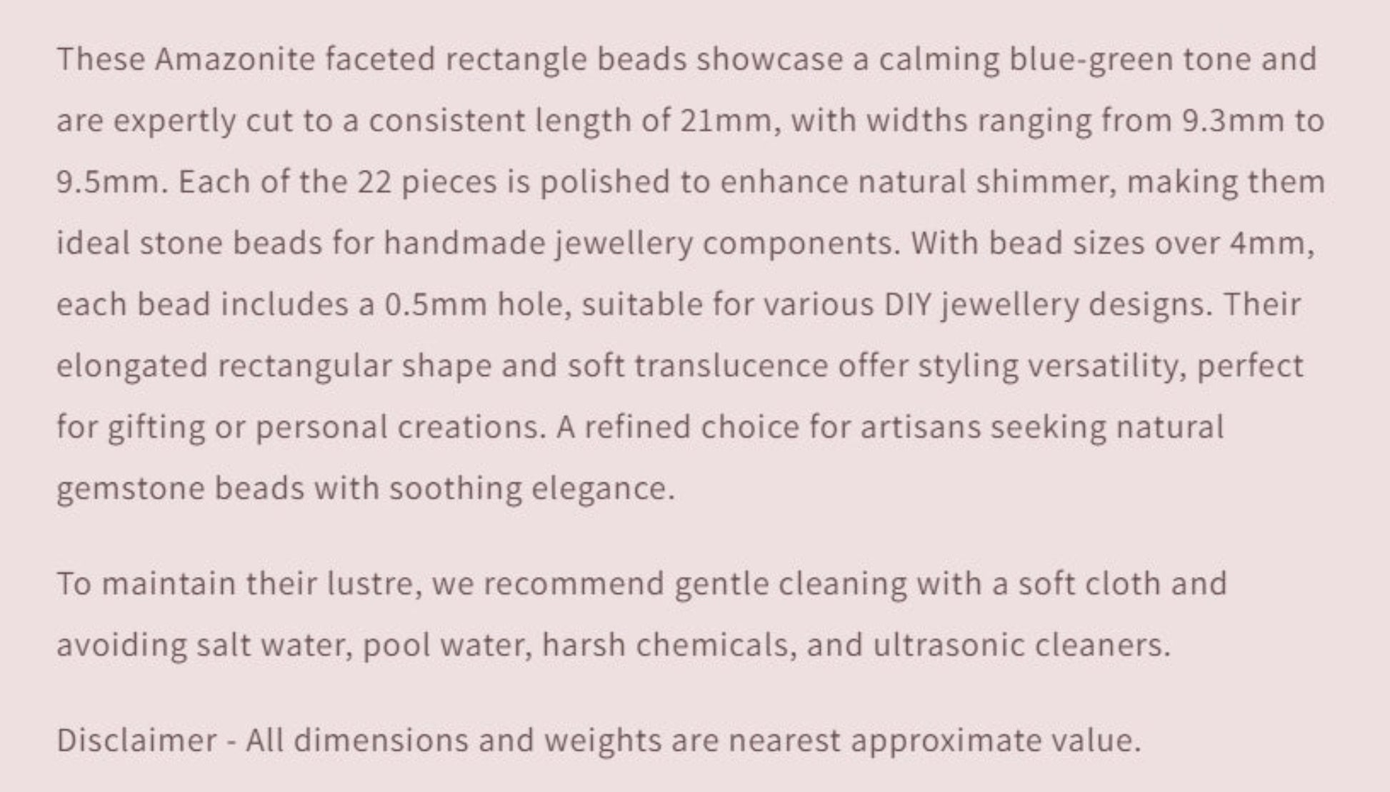 Text describing the product details of the gemstone beads , as seen on the Australian owned and trusted bead supplier, Melbourne Gemstone Beads.
