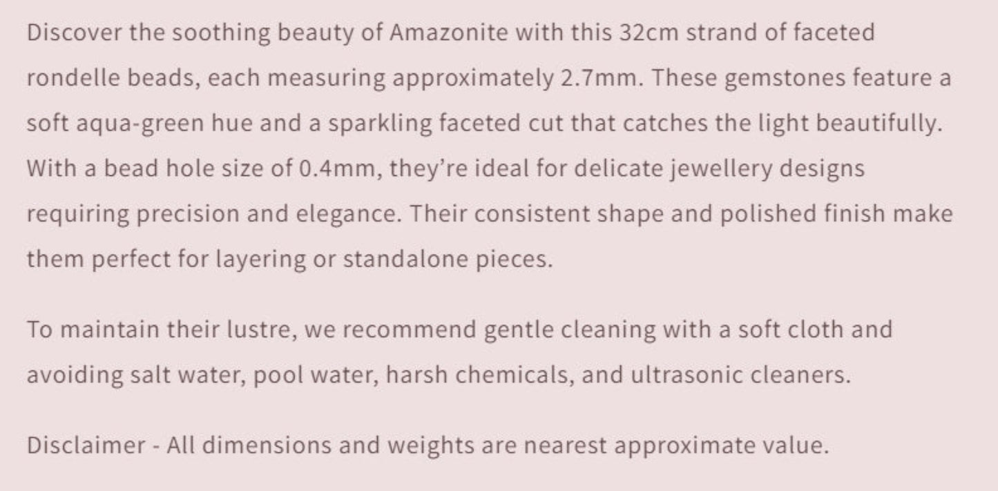 Text describing the product details of the gemstone beads , as seen on the Australian owned Melbourne Gemstone Beads shop.