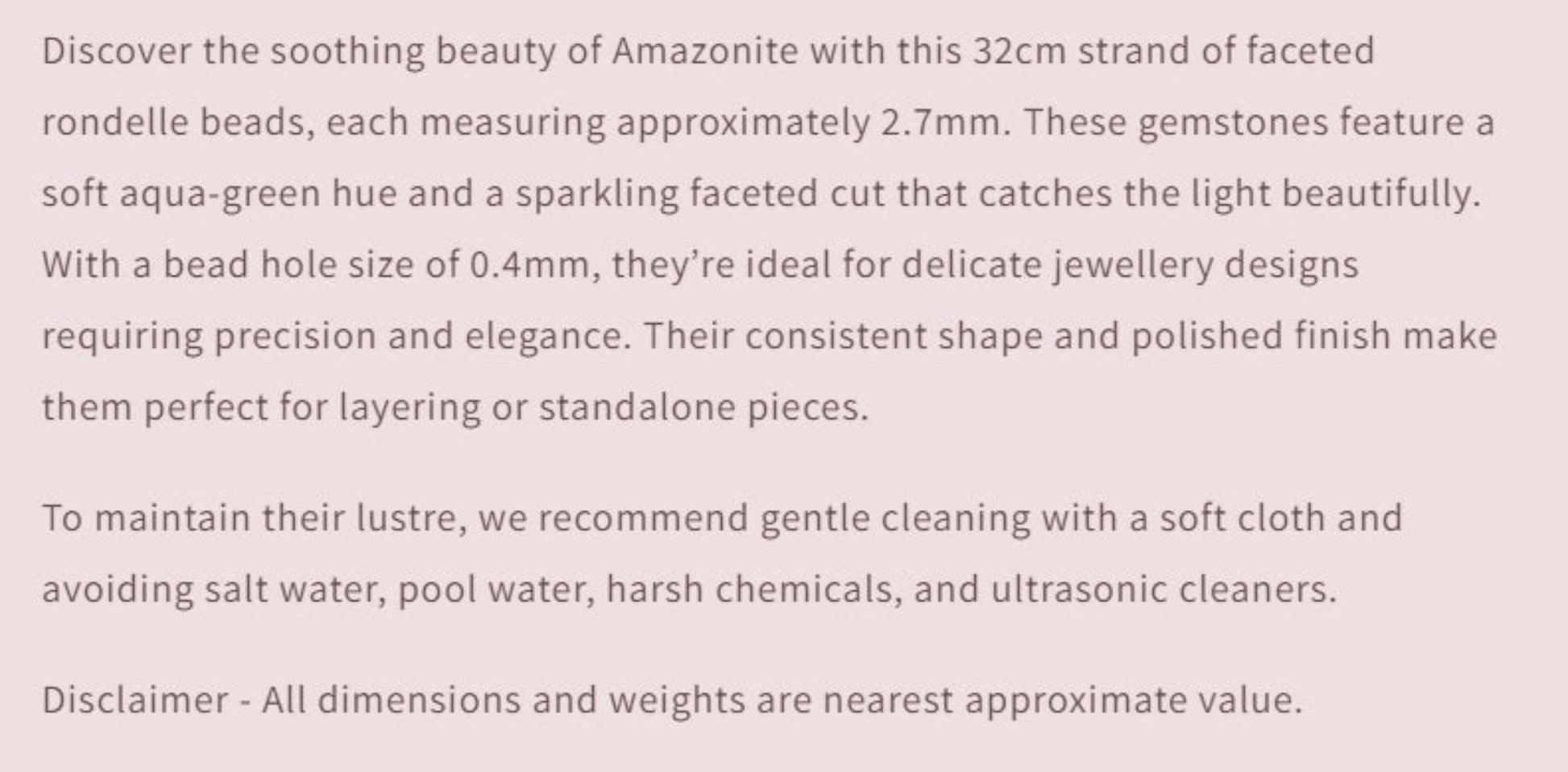 Text describing the product details of the gemstone beads , as seen on the Australian owned Melbourne Gemstone Beads shop.
