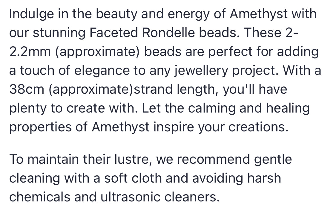 Text describing the product details of the Amethyst Faceted Rondelle 2-2.2mm gemstone beads , as seen on the Australian owned Melbourne Gemstone Beads shop.