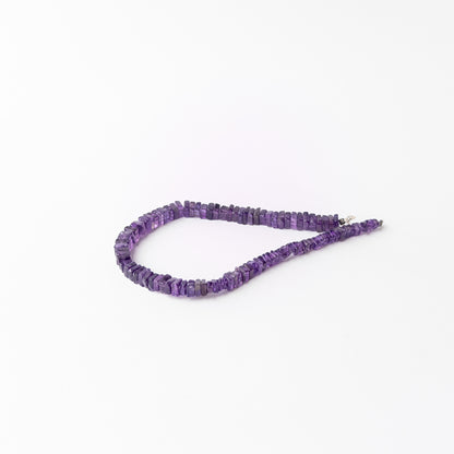 Handmade jewellery components showcasing smooth Amethyst beads with attractive square heishi styling and lustre.