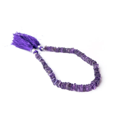 Amethyst smooth square heishi gemstone beads displaying rich purple hues with a polished finish and elegant geometric shape.