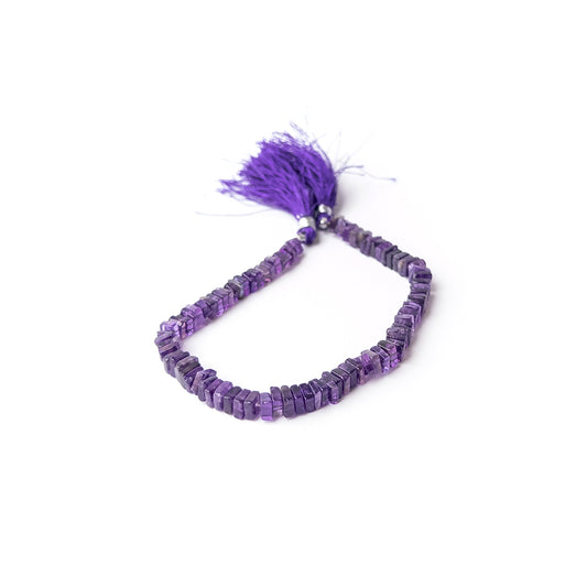 Authentic Amethyst stone beads carefully shaped into smooth square heishi cuts for distinctive jewellery designs.