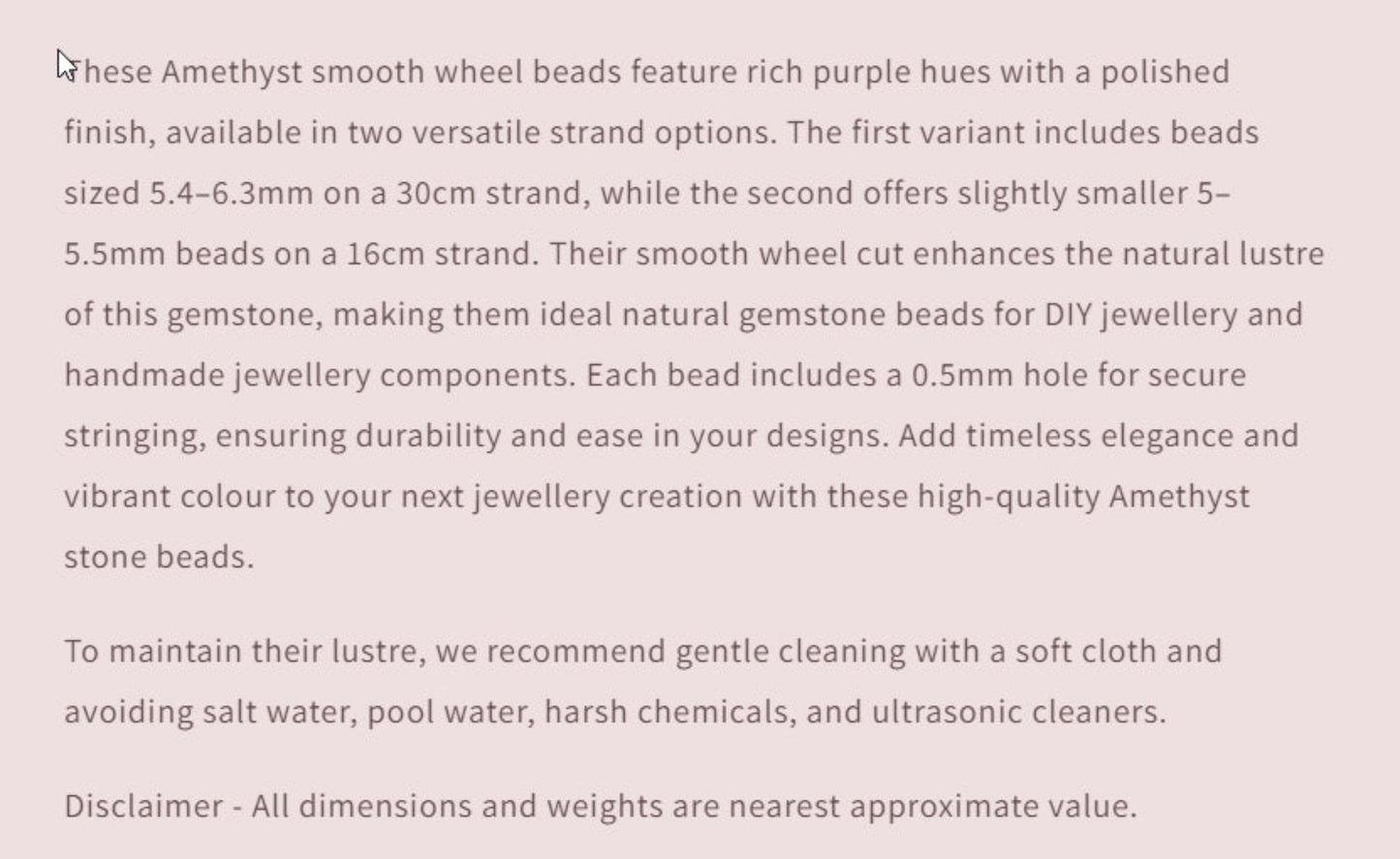 Text describing the product details of the gemstone beads , as seen on the Australian owned and trusted bead supplier, Melbourne Gemstone Beads.