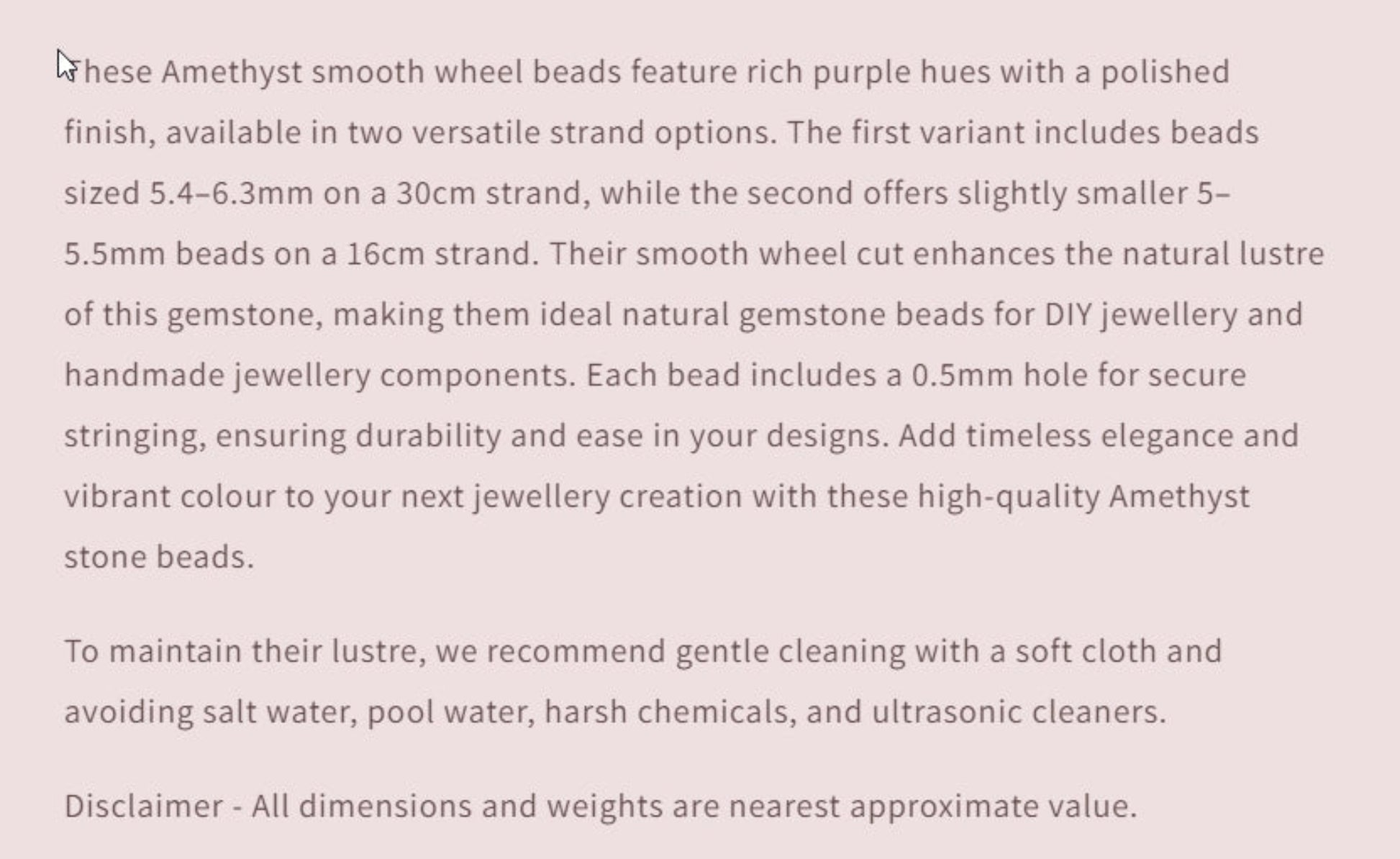 Text describing the product details of the gemstone beads , as seen on the Australian owned and trusted bead supplier, Melbourne Gemstone Beads.