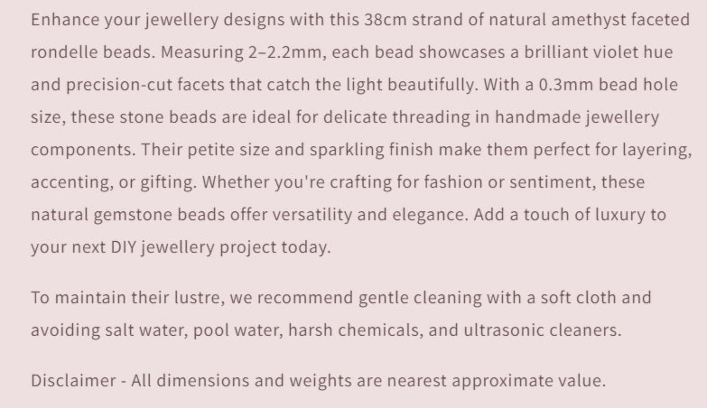 Text describing the product details of the gemstone beads , as seen on the Australian owned and trusted bead supplier, Melbourne Gemstone Beads.