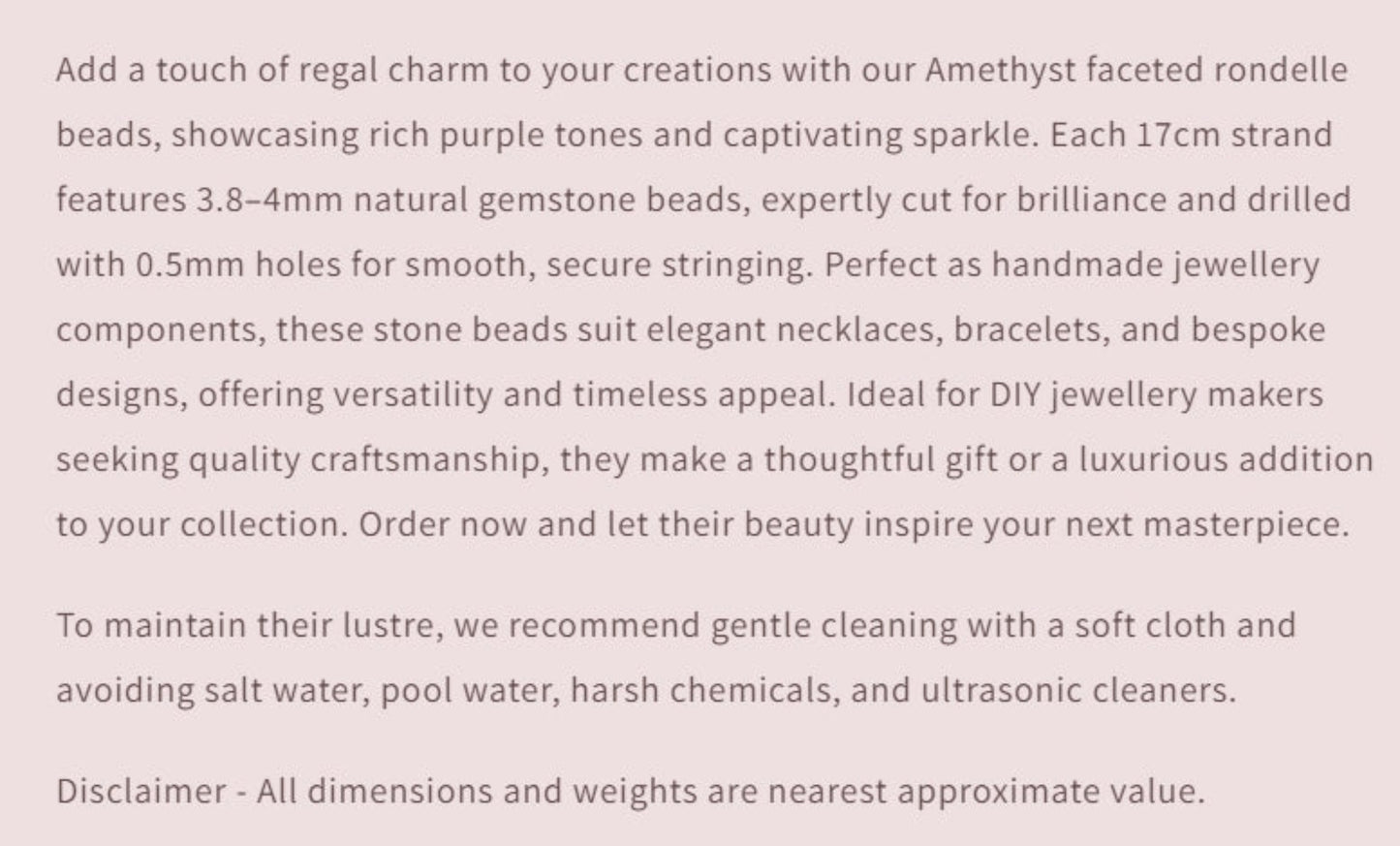 Text describing the product details of the gemstones, as seen on the Australian owned and trusted bead supplier, Melbourne Gemstone Beads.