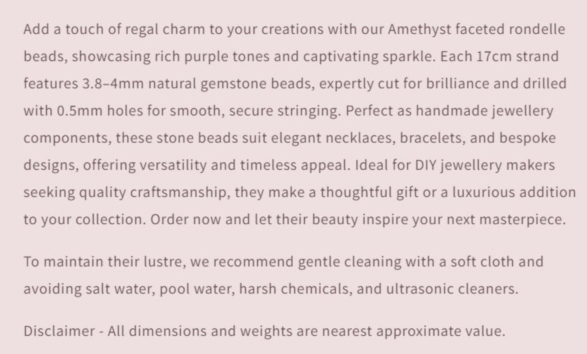 Text describing the product details of the gemstones, as seen on the Australian owned and trusted bead supplier, Melbourne Gemstone Beads.