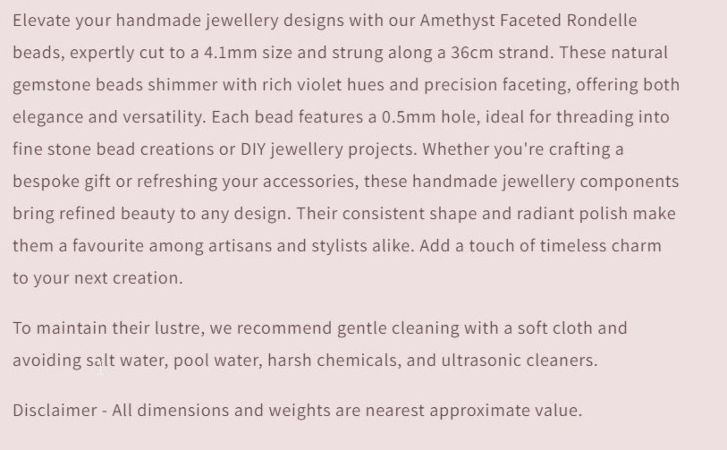 Text describing the product details of the gemstone beads , as seen on the Australian owned and trusted bead supplier, Melbourne Gemstone Beads.