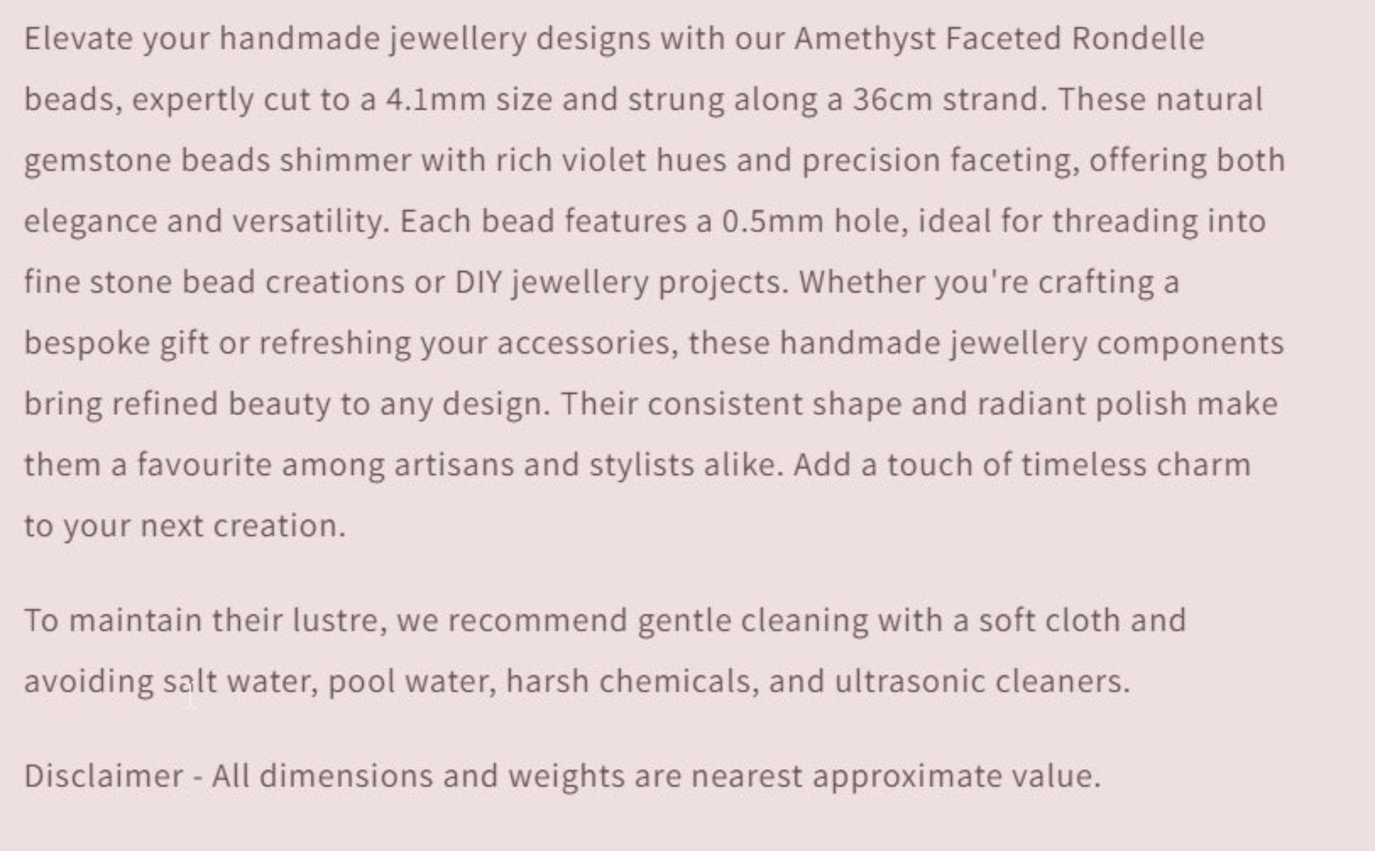 Text describing the product details of the gemstone beads , as seen on the Australian owned and trusted bead supplier, Melbourne Gemstone Beads.