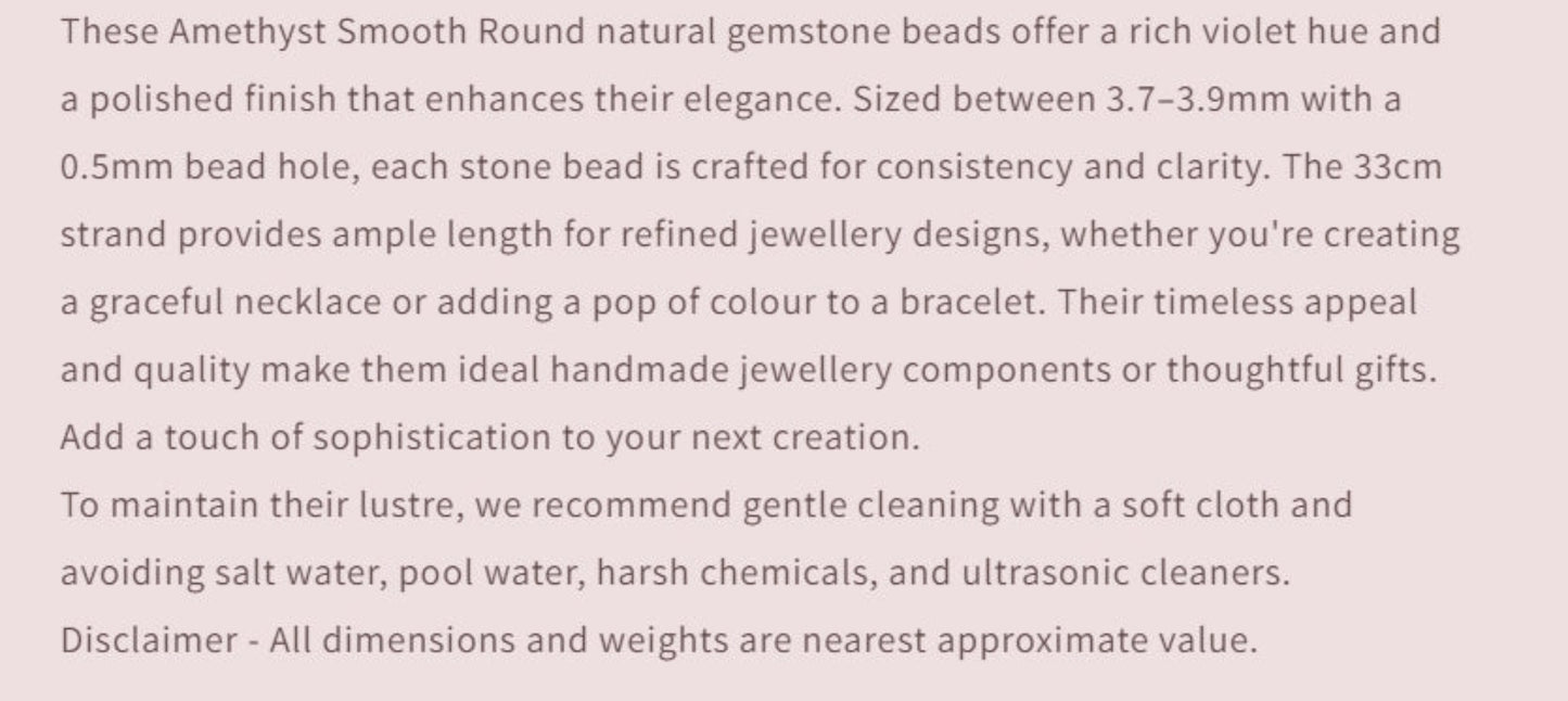 Text describing the product details of the gemstone beads , as seen on the Australian owned and trusted bead supplier, Melbourne Gemstone Beads.
