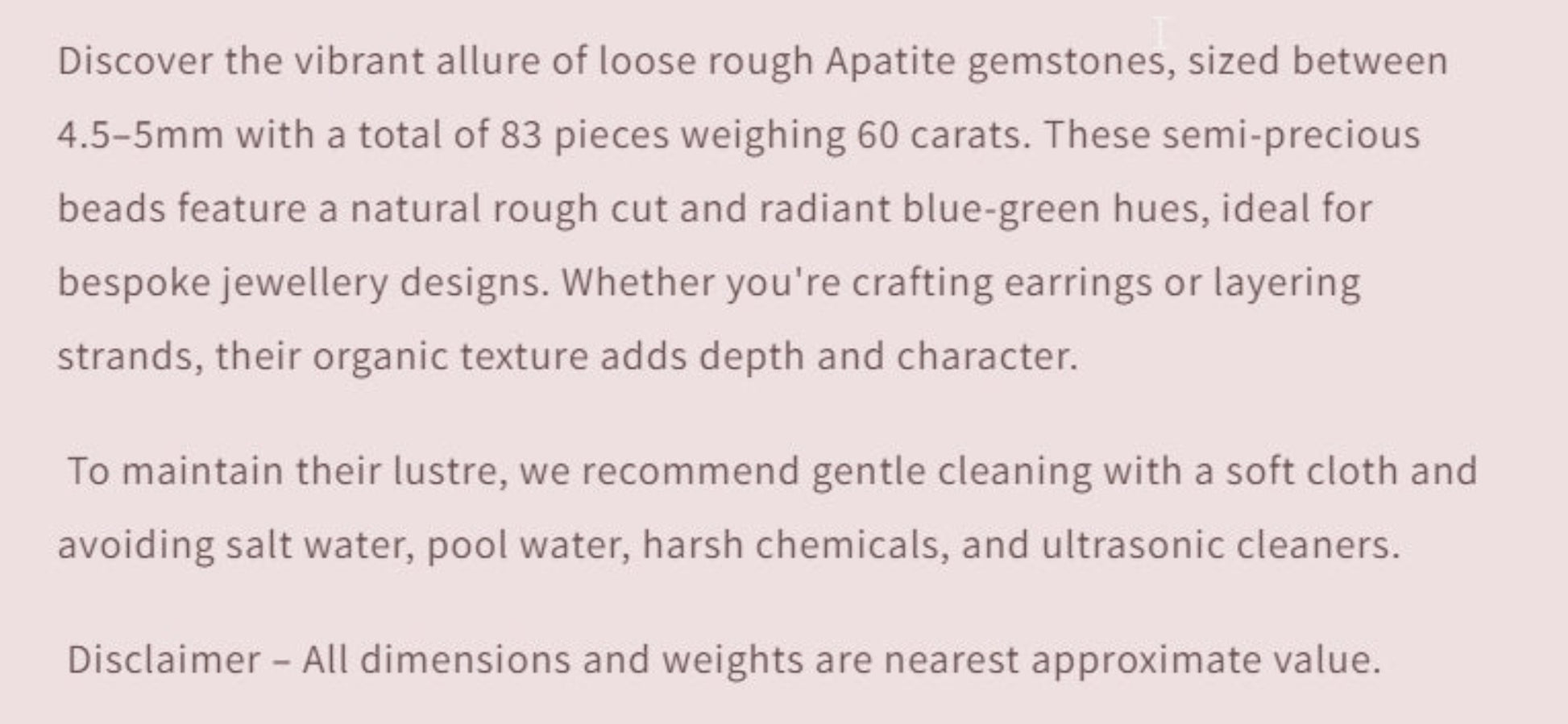 Text describing the product details of the gemstone beads , as seen on the Australian owned Melbourne Gemstone Beads shop.