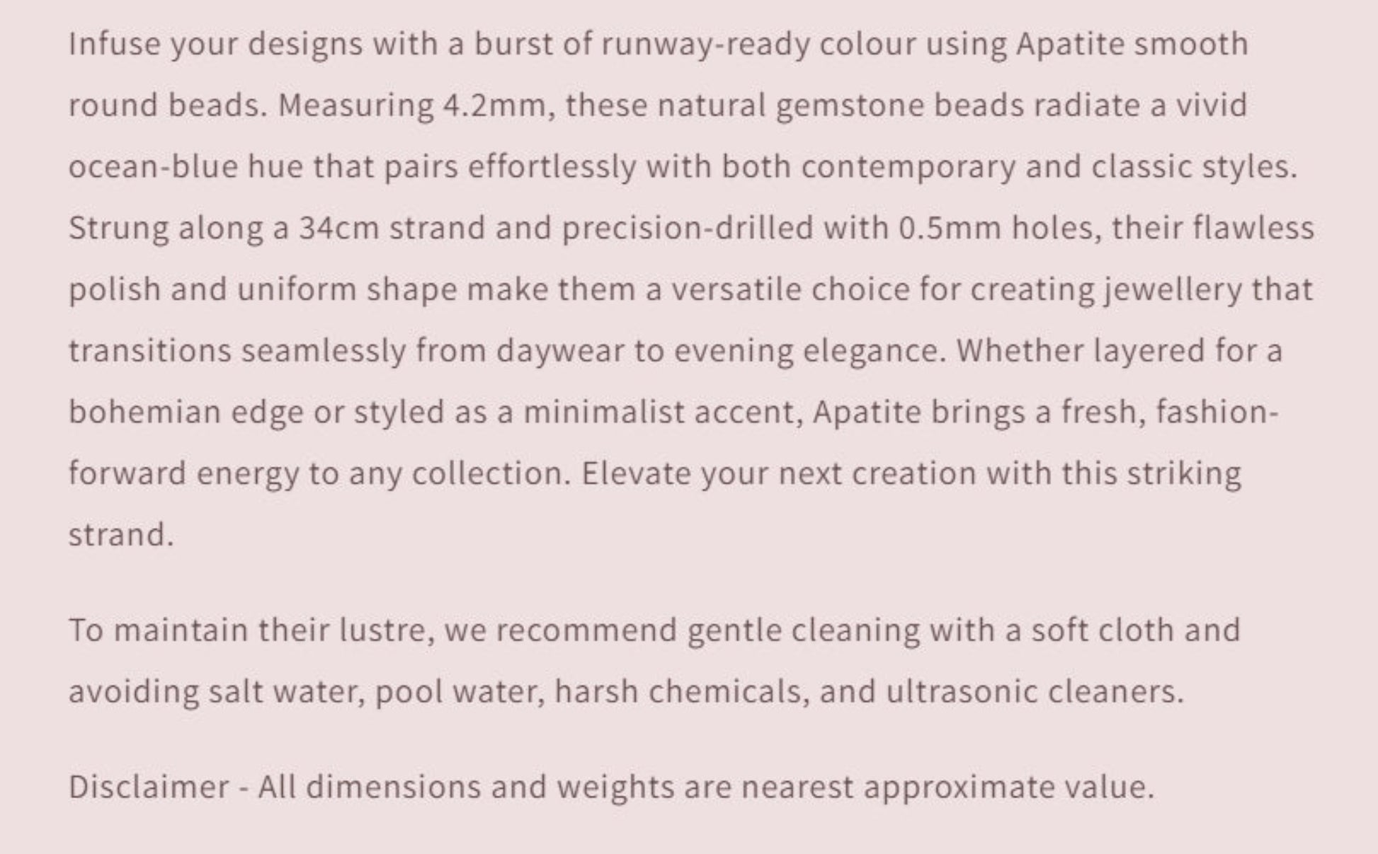 Text describing the product details of the gemstone beads , as seen on the Australian owned and trusted bead supplier, Melbourne Gemstone Beads.