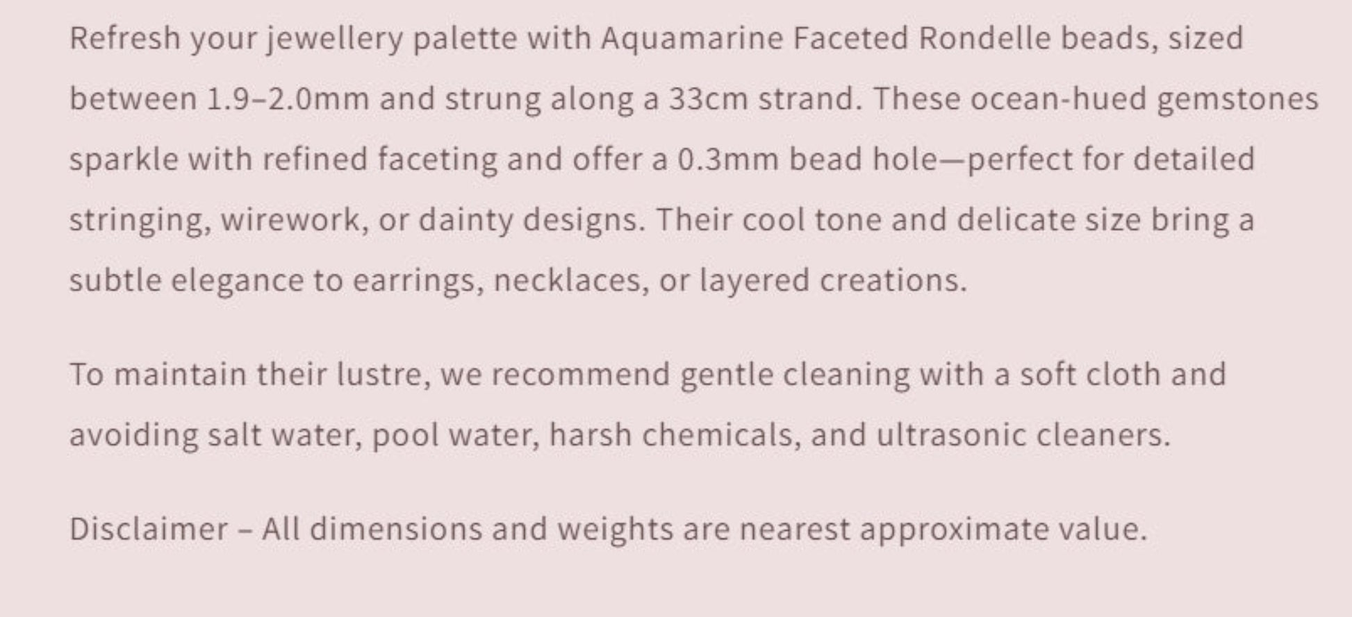 Text describing the product details of the gemstone beads , as seen on the Australian owned Melbourne Gemstone Beads shop.