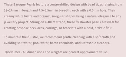 Text describing the product details of the Baroque Pearl gemstone beads, as seen on the Australian owned Melbourne Gemstone Beads shop.