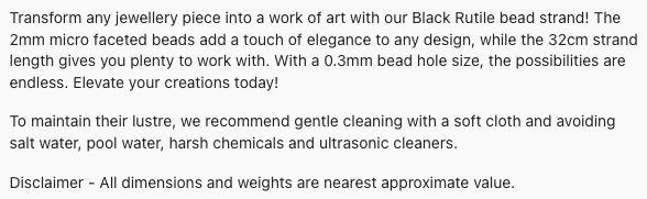 Text describing the product details of the Black Rutile Micro Faceted Rondelle 2mm gemstone beads , as seen on the Australian owned Melbourne Gemstone Beads shop.
