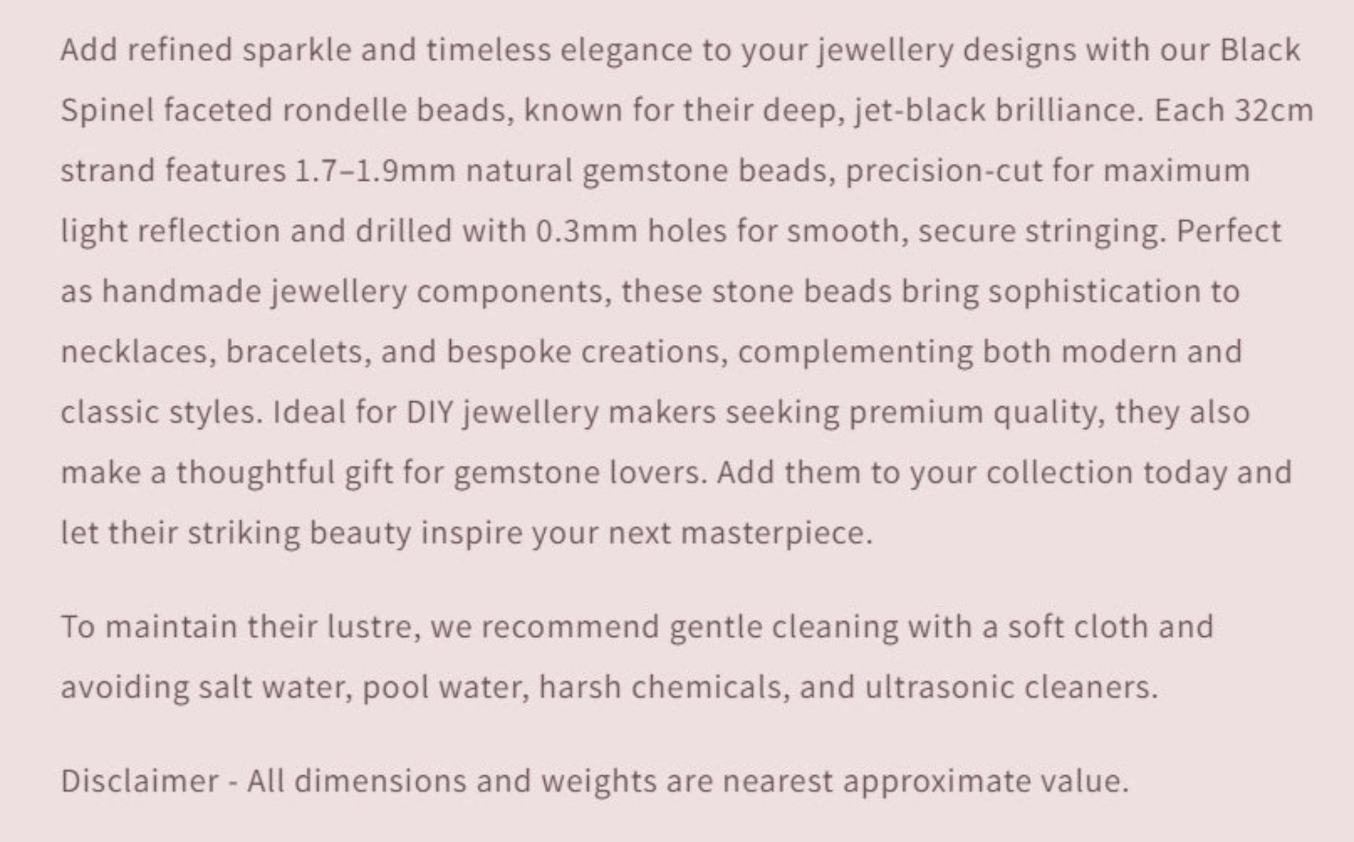 Text describing the product details of the gemstones, as seen on the Australian owned and trusted bead supplier, Melbourne Gemstone Beads.