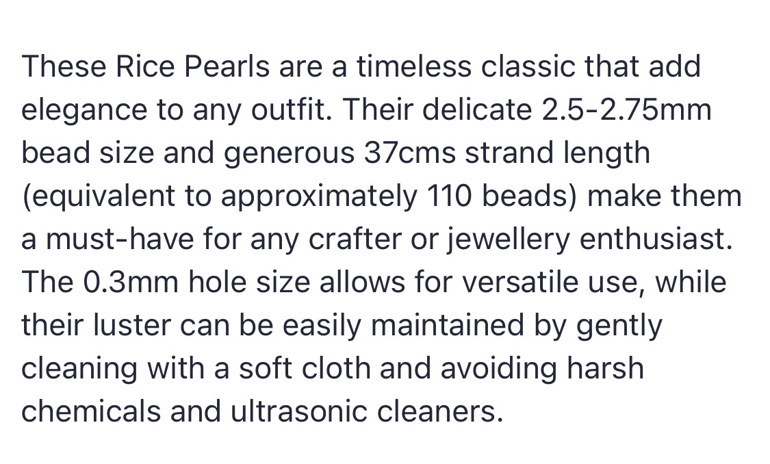 Rice Pearls | 2.5-2.75mm |37cms Strand Length