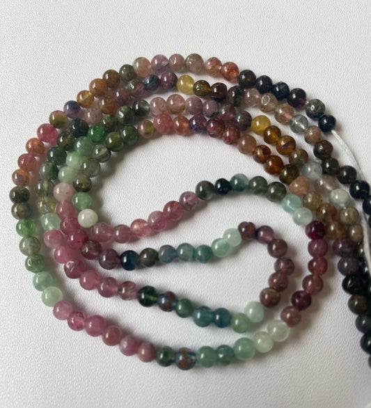 Watermelon Tourmaline | 4-4.2mm bead size | 33cms strand length | Smooth Spheres | Handcrafted