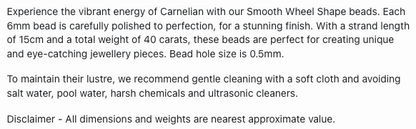 Text describing the product details of the Carnelian natural gemstone beads, as seen on the Australian owned Melbourne Gemstone Beads shop.
