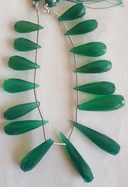  A vibrant strand of green Chalcedony faceted briolette beads, beautifully threaded.
