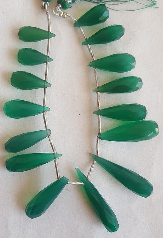  A vibrant strand of green Chalcedony faceted briolette beads, beautifully threaded.