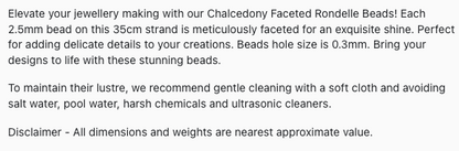 Text describing the product details of the Chalcedony gemstone beads, as seen on the Australian owned Melbourne Gemstone Beads shop.