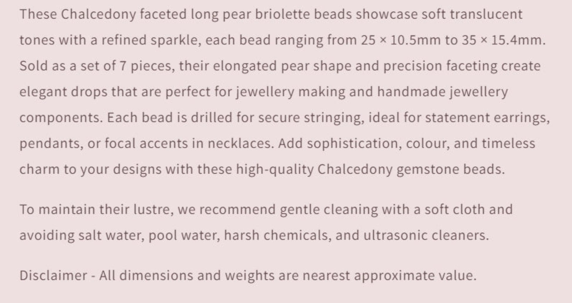 Text describing the product details of the gemstone beads , as seen on the Australian owned and trusted bead supplier, Melbourne Gemstone Beads.