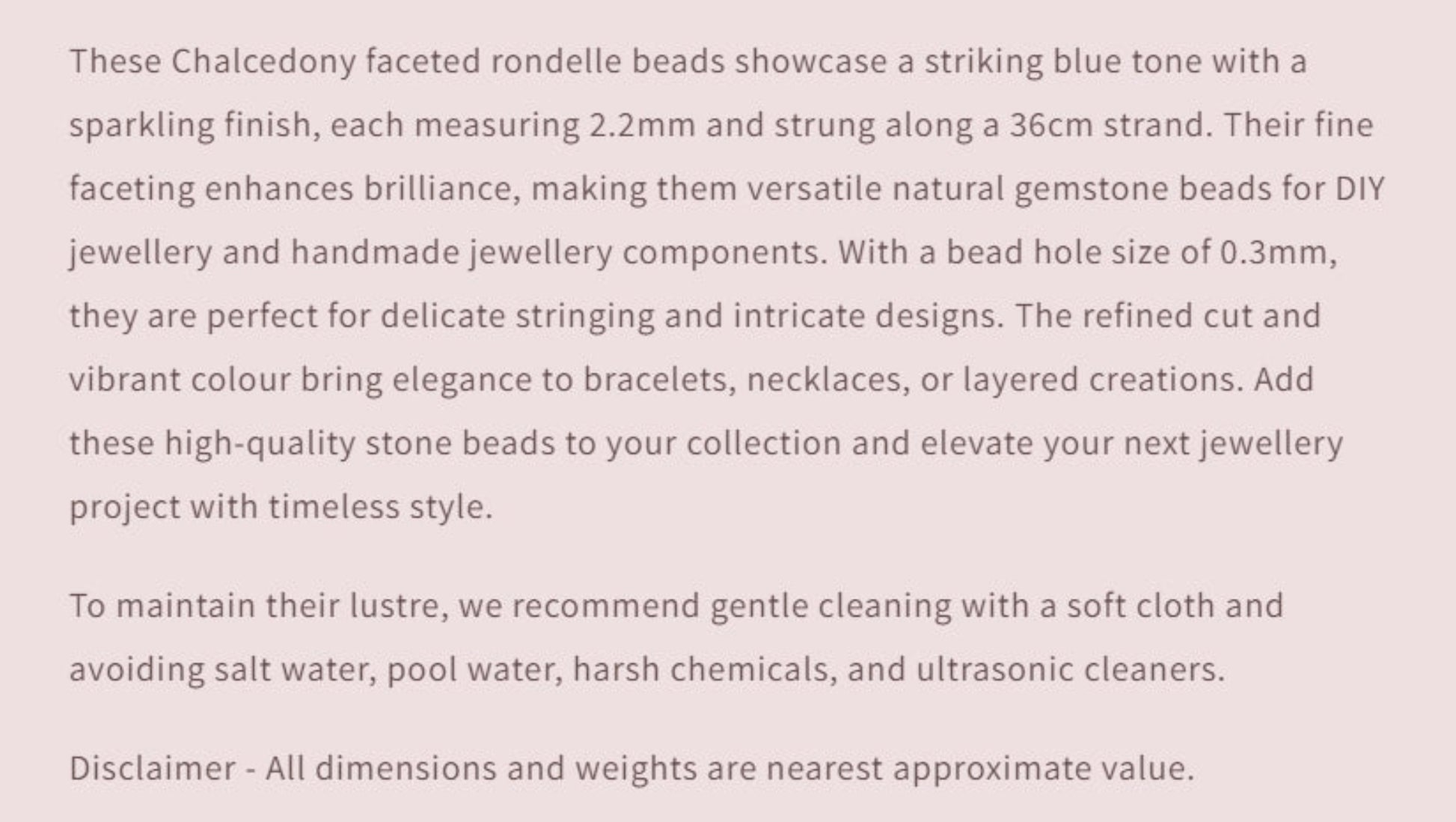 Text describing the product details of the gemstone beads , as seen on the Australian owned and trusted bead supplier, Melbourne Gemstone Beads.