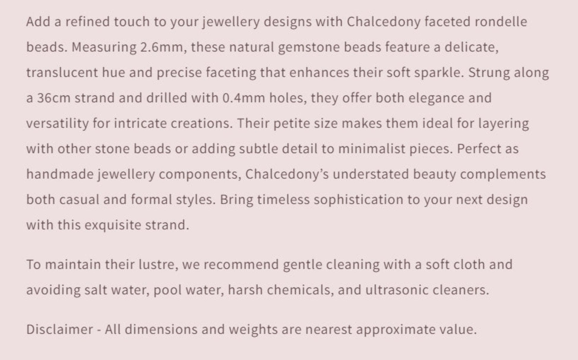 Text describing the product details of the gemstone beads , as seen on the Australian owned and trusted bead supplier, Melbourne Gemstone Beads.