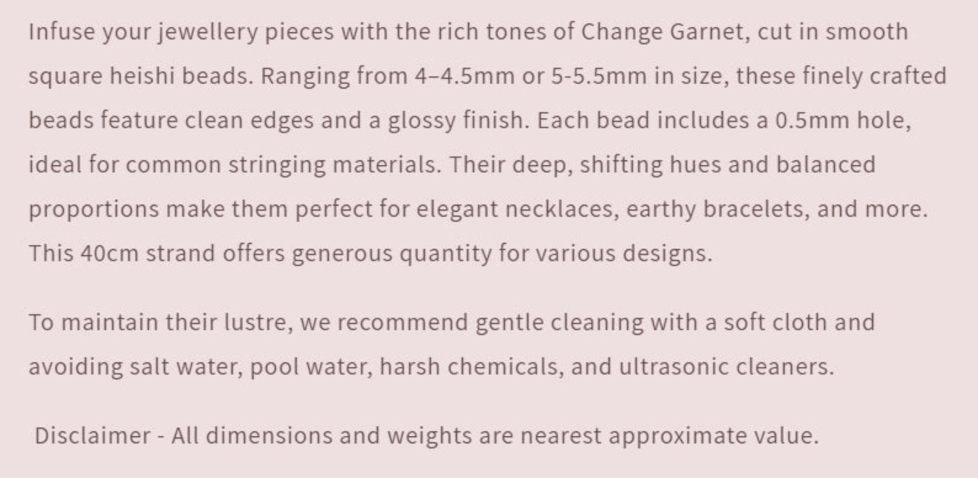 Text describing the product details of the gemstone beads , as seen on the Australian owned Melbourne Gemstone Beads shop.
