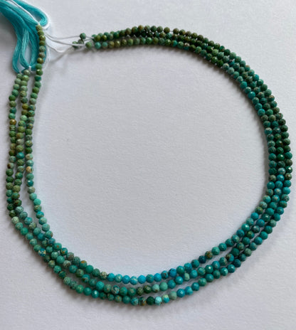 Strand featuring 3mm faceted rondelle beads in a vibrant colour, showcasing the beauty of Chrysocolla.