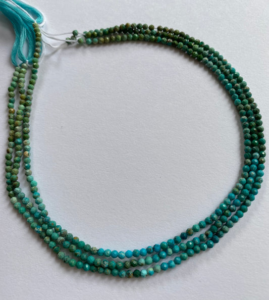 Strand featuring 3mm faceted rondelle beads in a vibrant colour, showcasing the beauty of Chrysocolla.