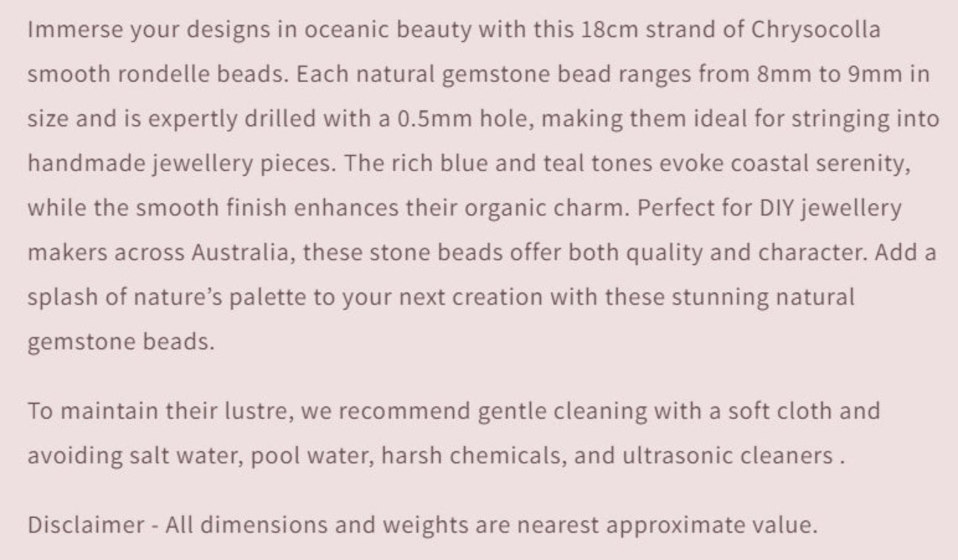 Overview of gemstone bead specifications from Melbourne Gemstone Beads, a reliable Australian-owned jewellery supplier.