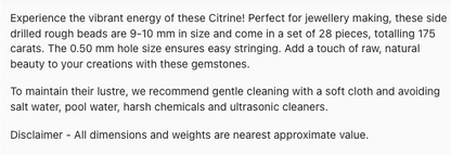 Text describing the product details of the Citrine gemstone beads, as seen on the Australian owned Melbourne Gemstone Beads shop.