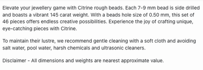 Text describing the product details of the Citrine gemstone beads, as seen on the Australian owned Melbourne Gemstone Beads shop.