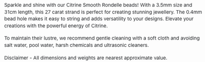 Text describing the product details of the Citrine natural gemstone beads, as seen on the Australian owned Melbourne Gemstone Beads shop.