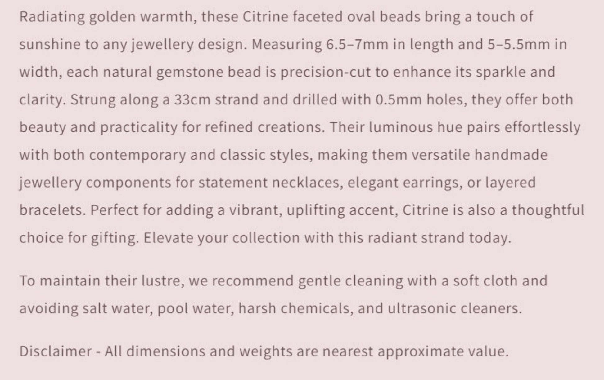 Text describing the product details of the gemstone beads , as seen on the Australian owned and trusted bead supplier, Melbourne Gemstone Beads.