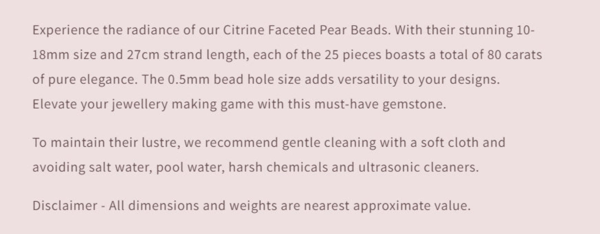 Text describing the product details of the gemstone beads , as seen on the Australian owned Melbourne Gemstone Beads shop.