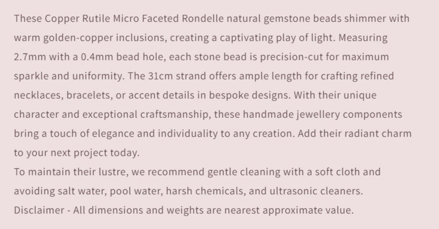 Text describing the product details of the gemstone beads , as seen on the Australian owned and trusted bead supplier, Melbourne Gemstone Beads.